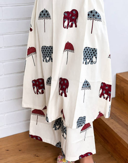 Ivory Printed Anarkali Kurta Palazzo Set