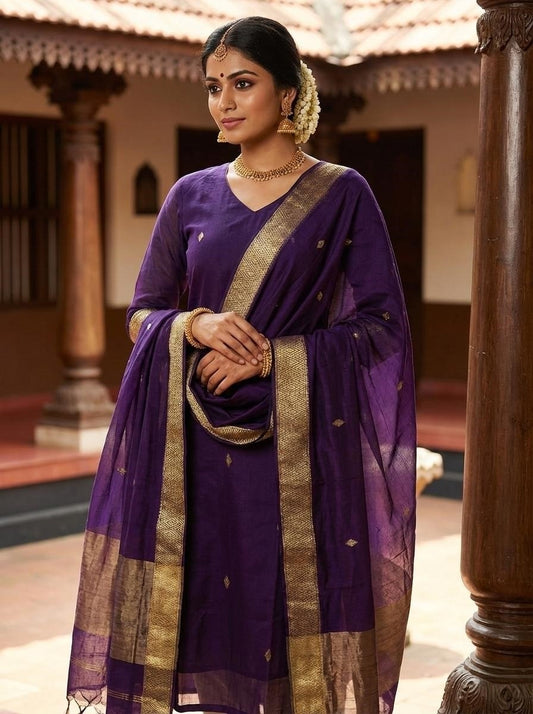 Women Ethnic Motifs Regular Kurta with Trousers & With Dupatta