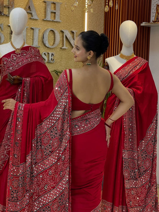Ajrakhi Crepe Silk Ajarakh Print Saree