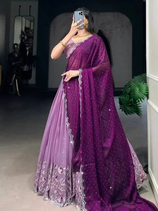 Silver Glosy and Embroidery Work Lehenga With Dupatta