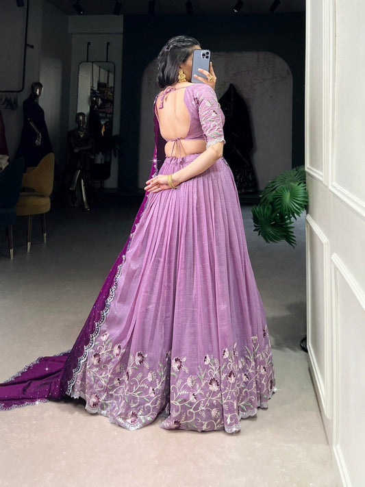 Silver Glosy and Embroidery Work Lehenga With Dupatta