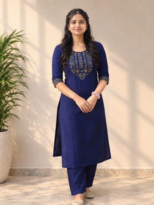Elegant Embroidered Straight Kurta Pant Set