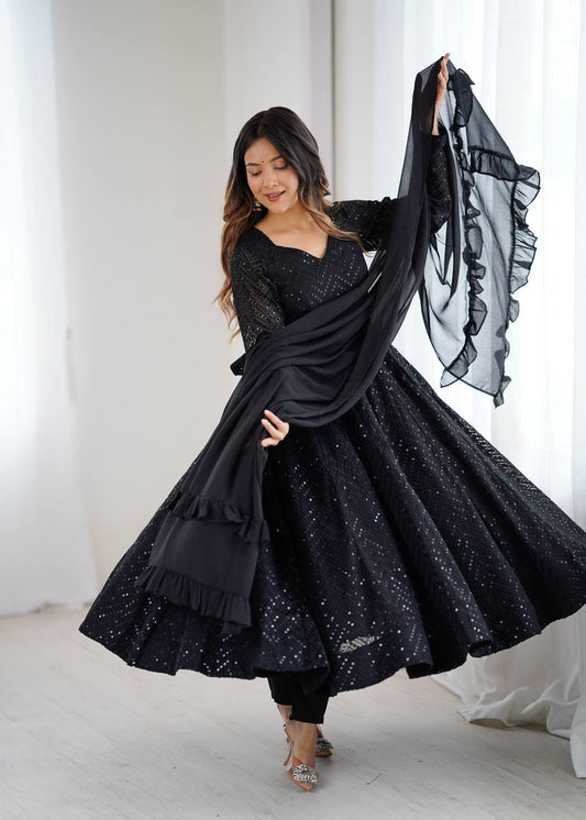 Sequined Anarkali Suit Set with Dupatta β Elegant Party & Festive Wear