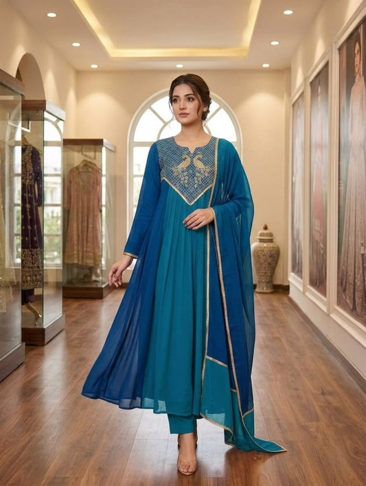 Elegant Embroidered Anarkali Suit with Designer Dupatta
