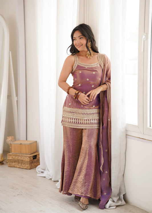 Women Ethnic Motifs Embroidered Regular Kurti with Sharara & With Dupatta