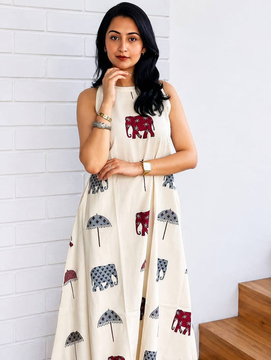 Ivory Printed Anarkali Kurta Palazzo Set
