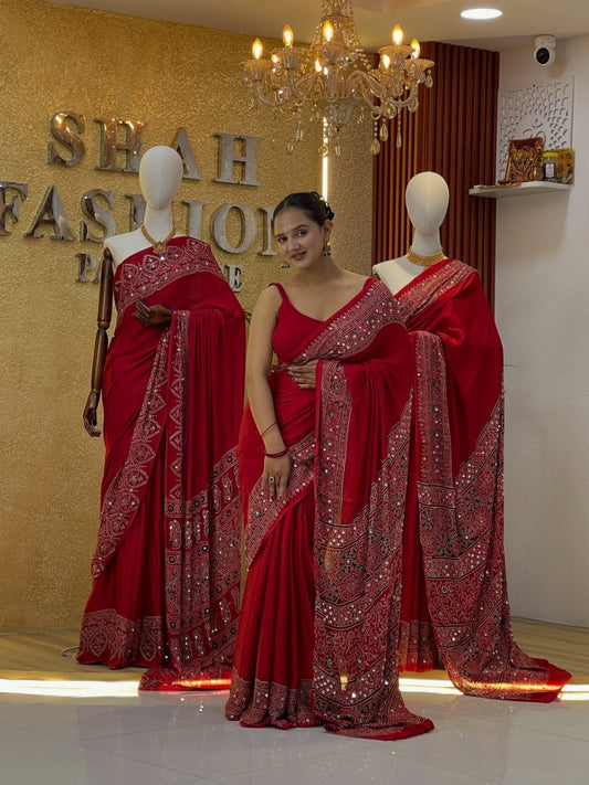 Ajrakhi Crepe Silk Ajarakh Print Saree
