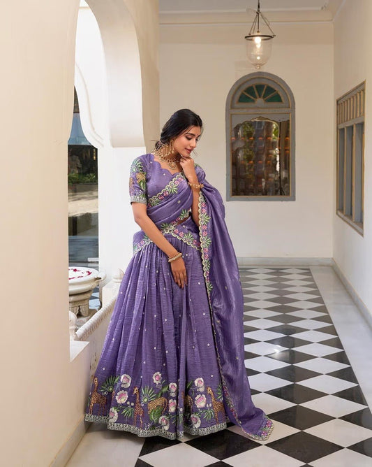 Lehenga Saree with Dupatta With Embroidered
