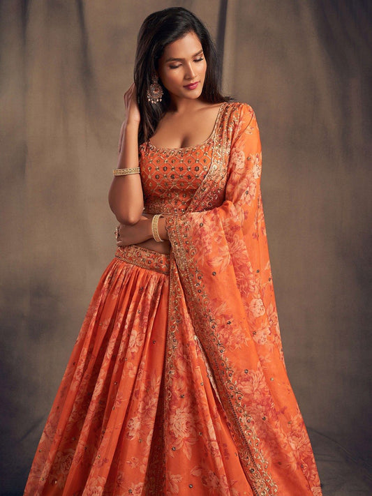 Embroidered Sequinned Semi-Stitched Lehenga & Unstitched Blouse With Dupatta