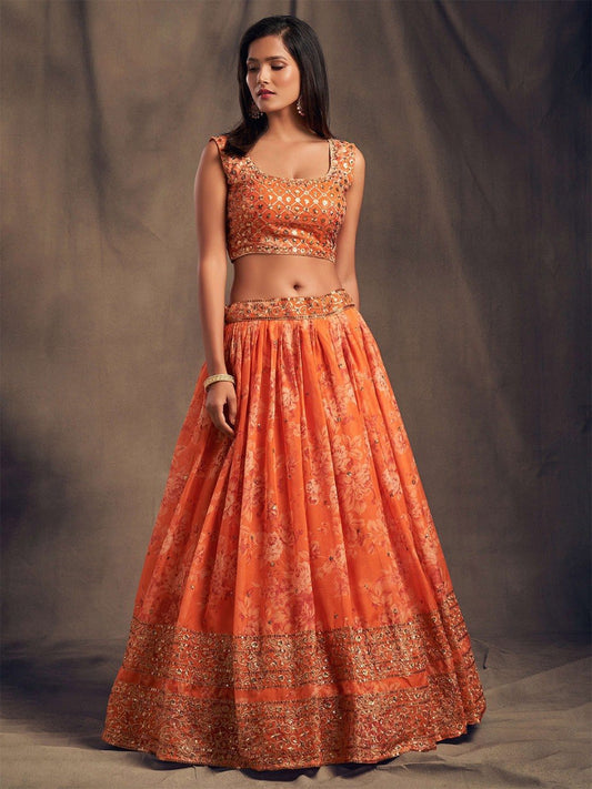 Embroidered Sequinned Semi-Stitched Lehenga & Unstitched Blouse With Dupatta