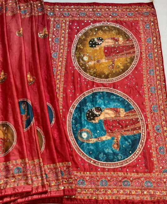 Durga Puja Special Red Traditional Designer Saree | Nagnath Fashion