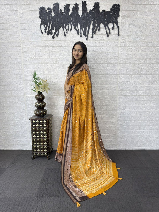 Heavy Mal Cotton Silk Mirror Work Saree