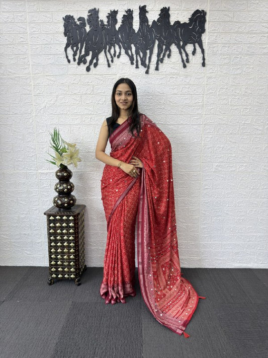 Heavy Mal Cotton Silk Mirror Work Saree