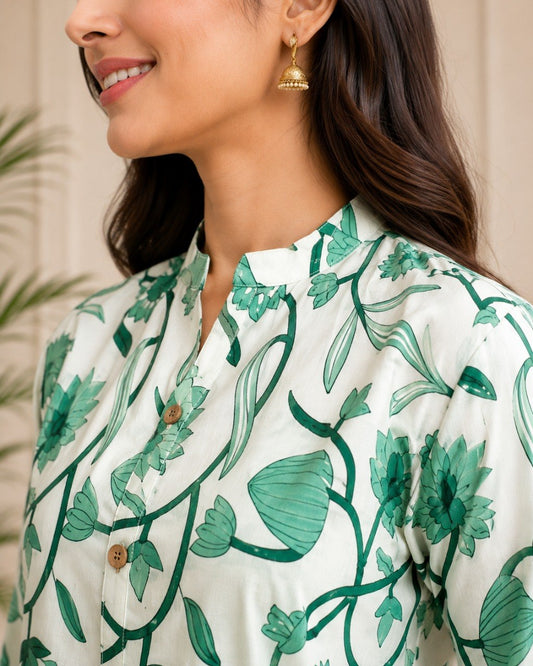 Emerald Green Printed Straight Kurta & Palazzo Set