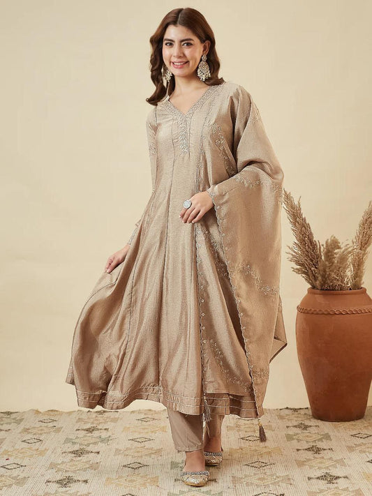 Elegant Embroidered Anarkali Suit with Designer Dupatta and Intricate Floral Detailing