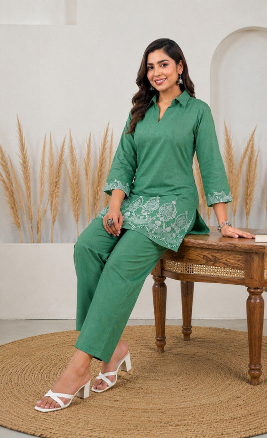 Emerald Green Printed Straight Kurta & Palazzo Set