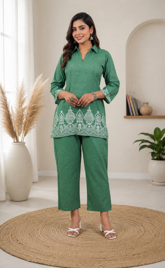 Emerald Green Printed Straight Kurta & Palazzo Set