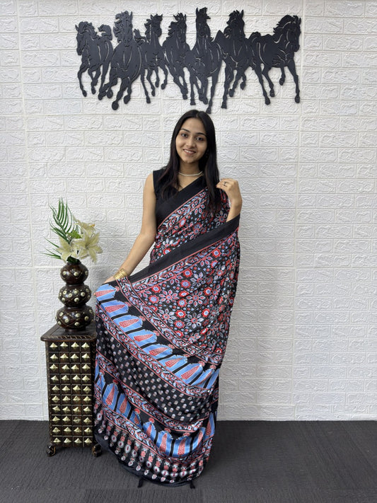 Floral Mirror Work Satin Designer Saree