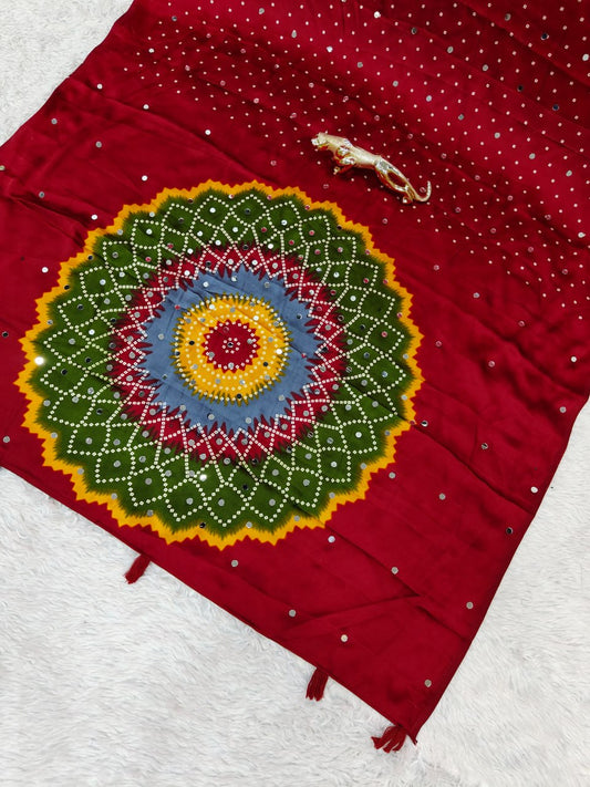Multicolor Embroidered Bandhani Dupatta Collection & Real Mirror Work