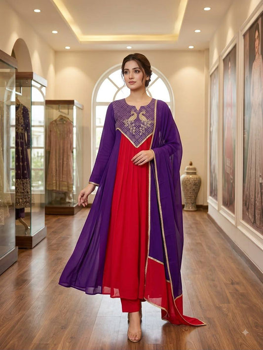 Elegant Embroidered Anarkali Suit with Designer Dupatta