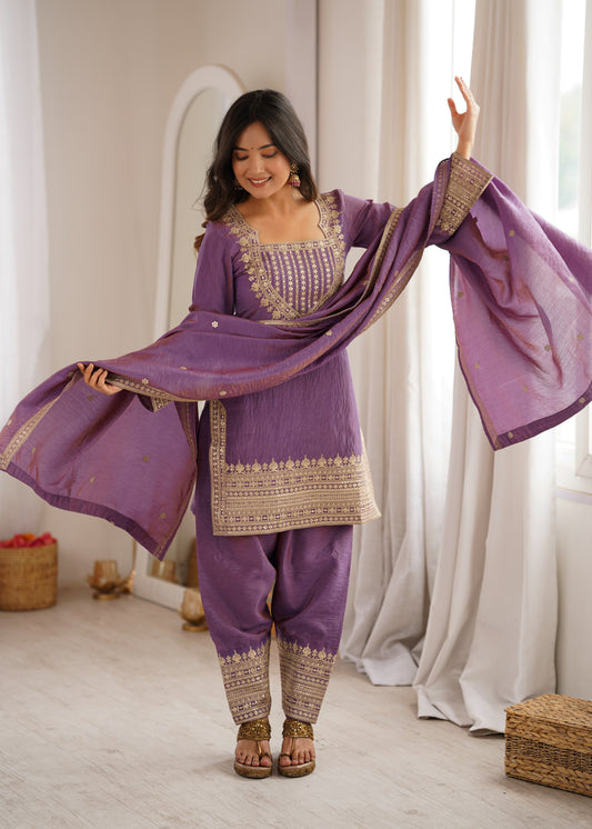 Women Ethnic Motifs Embroidered Regular Thread Work Kurta with Patiala & With Dupatta