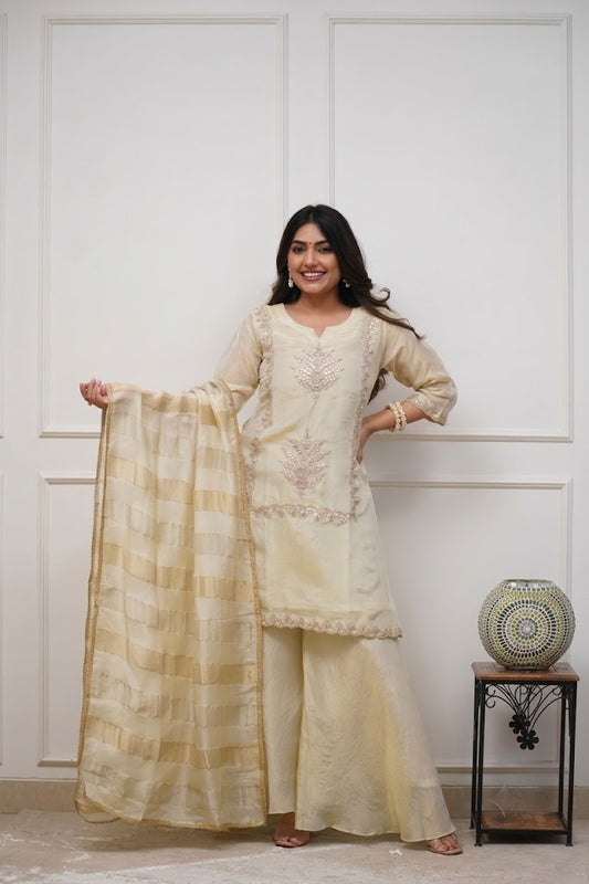 Women Ethnic Motifs Embroidered Regular Thread Work Kurta with Palazzos & With Dupatta