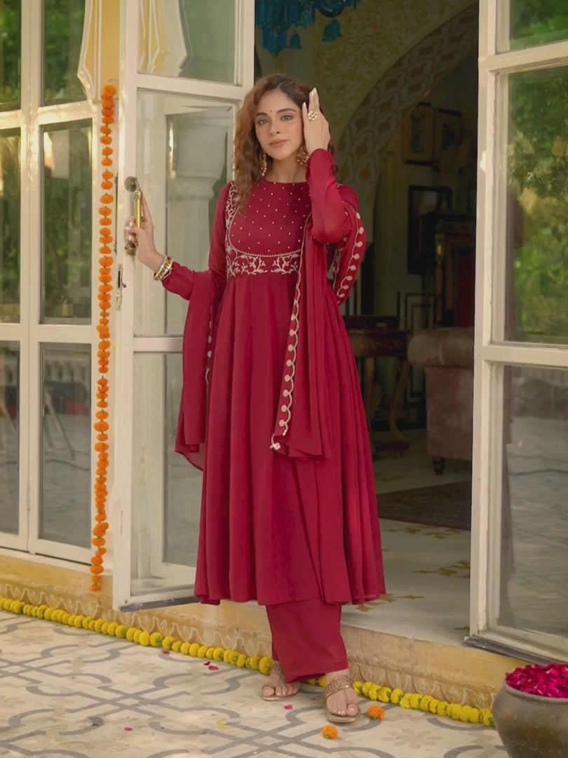 Women Ethnic Motifs Embroidered Empire Kurta with Palazzos & With Dupatta