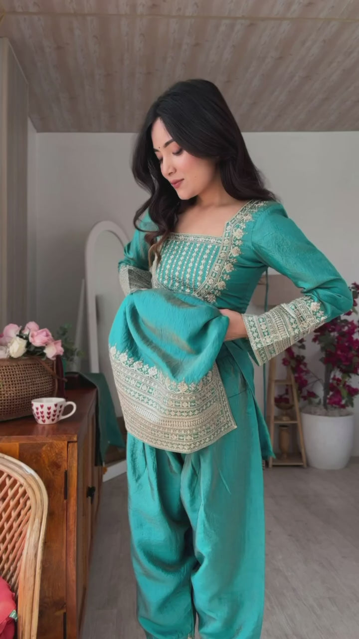 Women Ethnic Motifs Embroidered Regular Thread Work Kurta with Patiala & With Dupatta