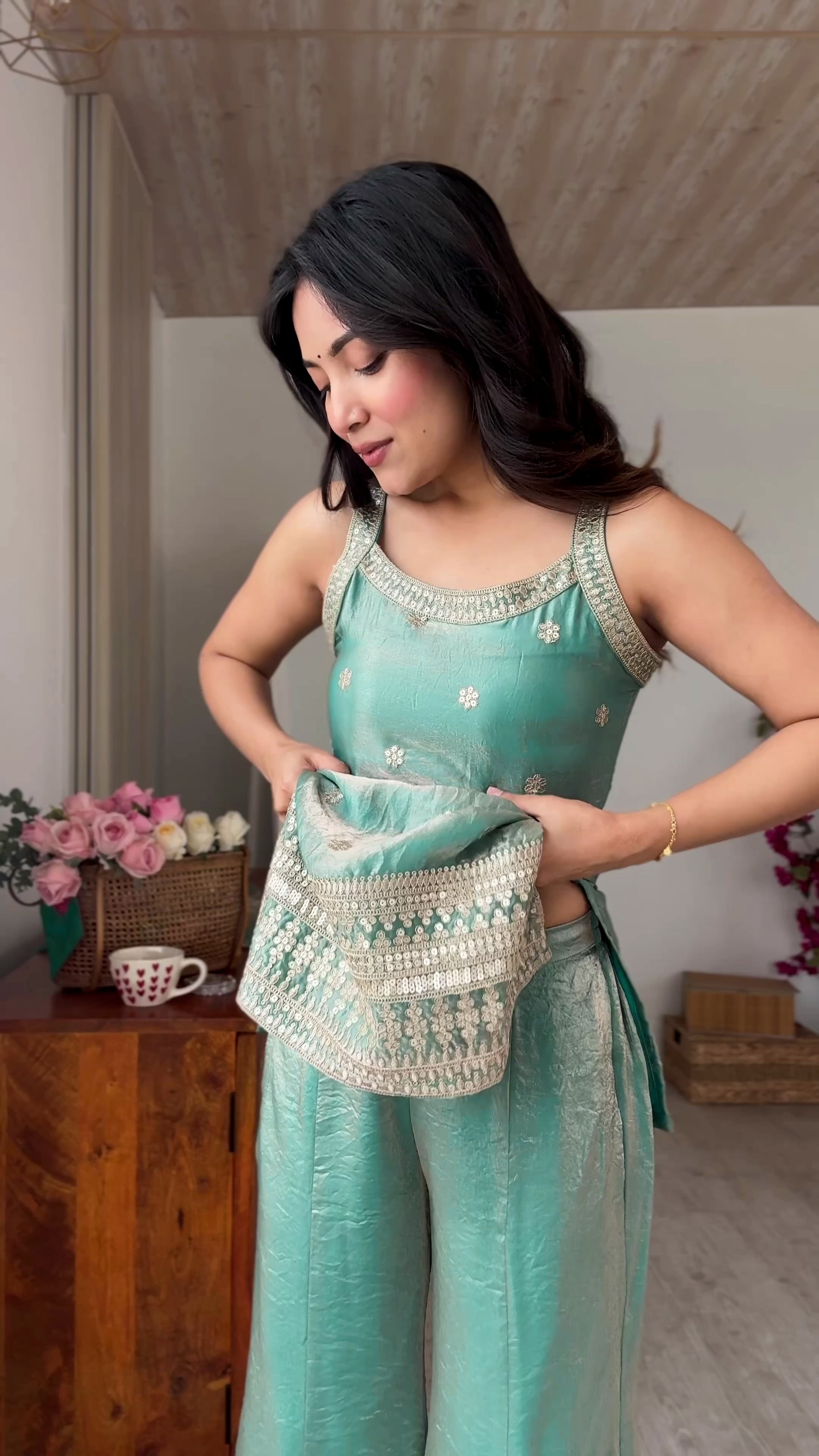 Women Ethnic Motifs Embroidered Regular Kurti with Sharara & With Dupatta